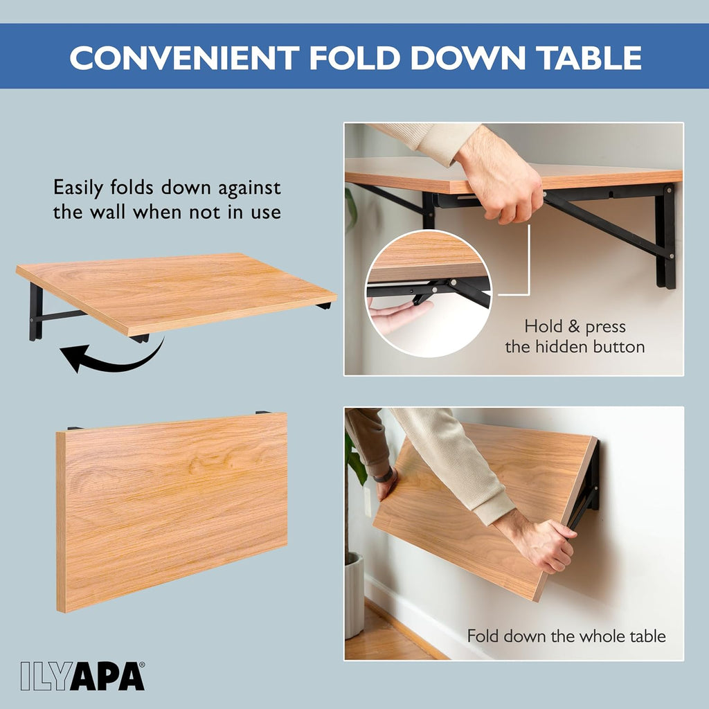 Space Saving White Oak Wall Fold Down Floating Desk