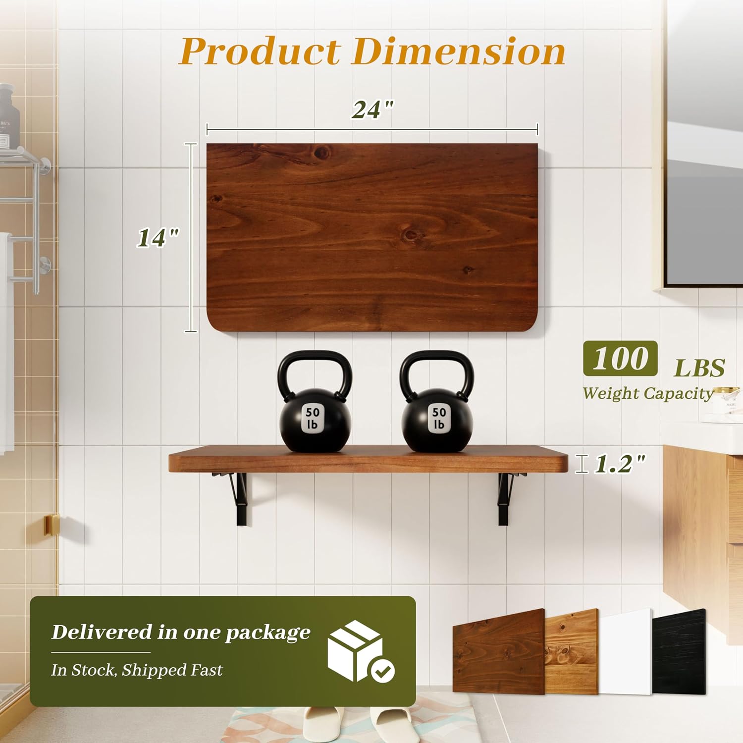 Heavy Duty Walnut Solid Pine Wall Fold Down Desk