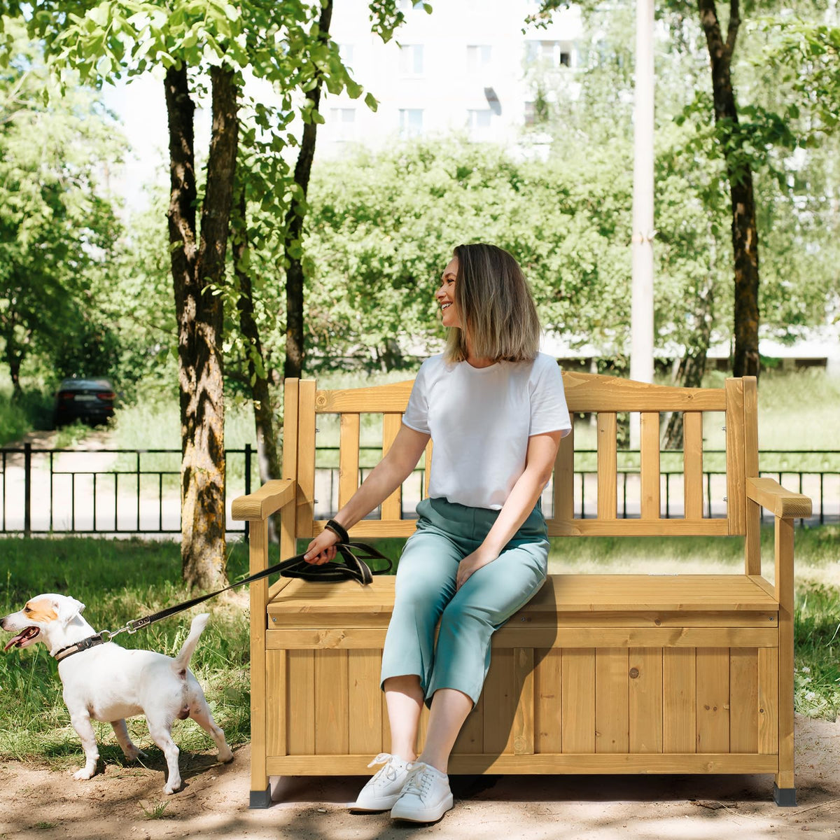 Natural Large Waterproof Wooden Outdoor Storage Bench