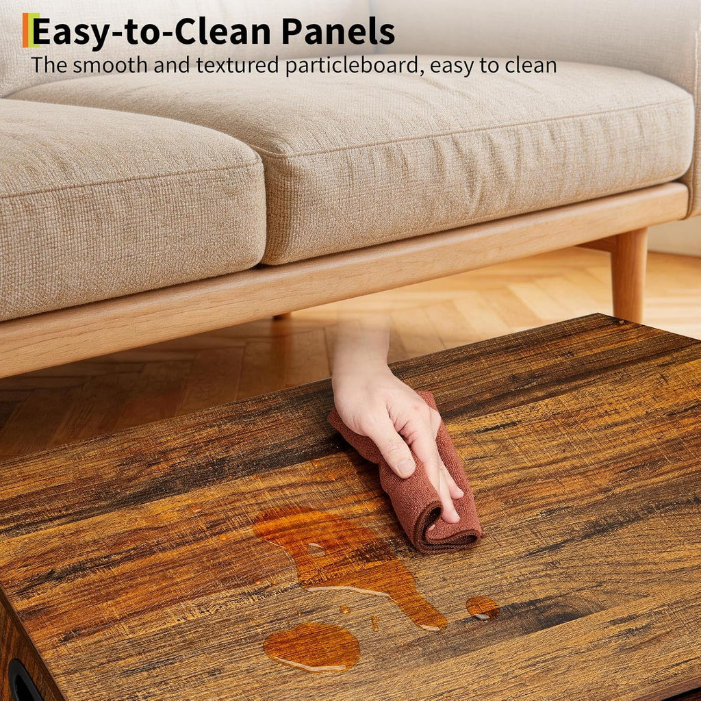 Retro Brown Wooden Safety Hinge Storage Bench