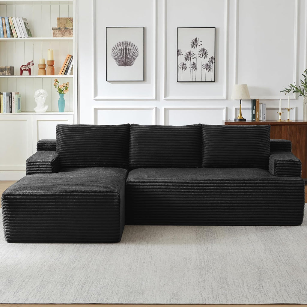 Corduroy L-Shaped Deep Seat Cloud Sectional Sofa