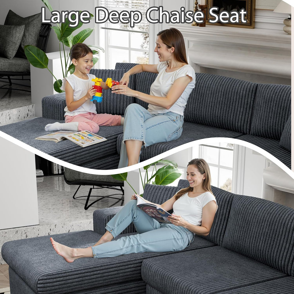 Dark Gray Corduroy L-Shaped Cloud Sectional Sofa
