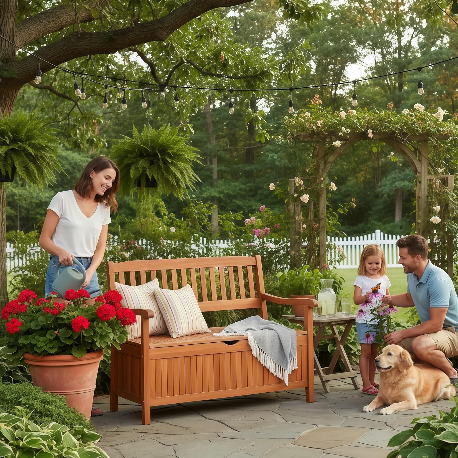 Eucalyptus Wood Dustproof Lining Outdoor Storage Bench
