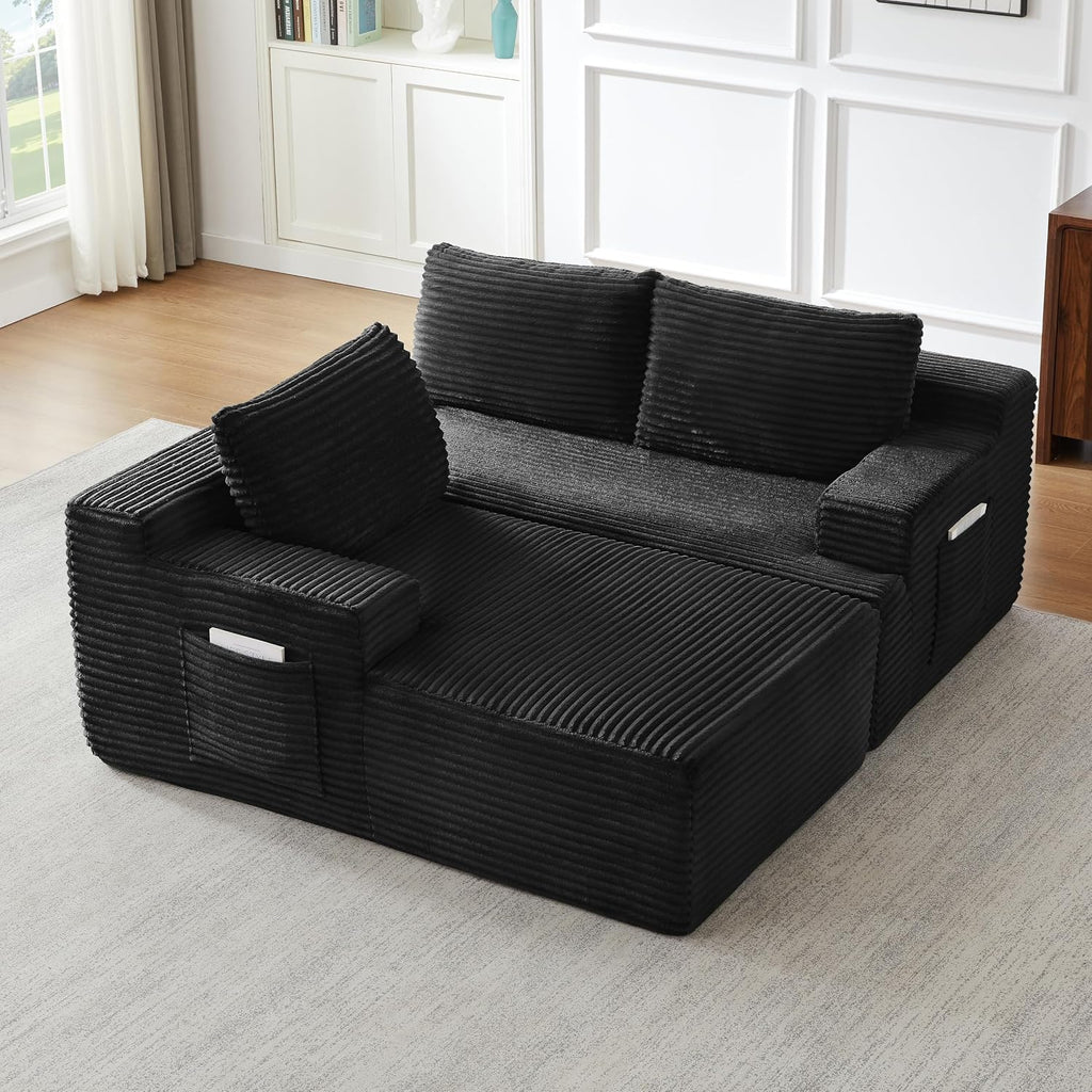 Corduroy L-Shaped Deep Seat Cloud Sectional Sofa
