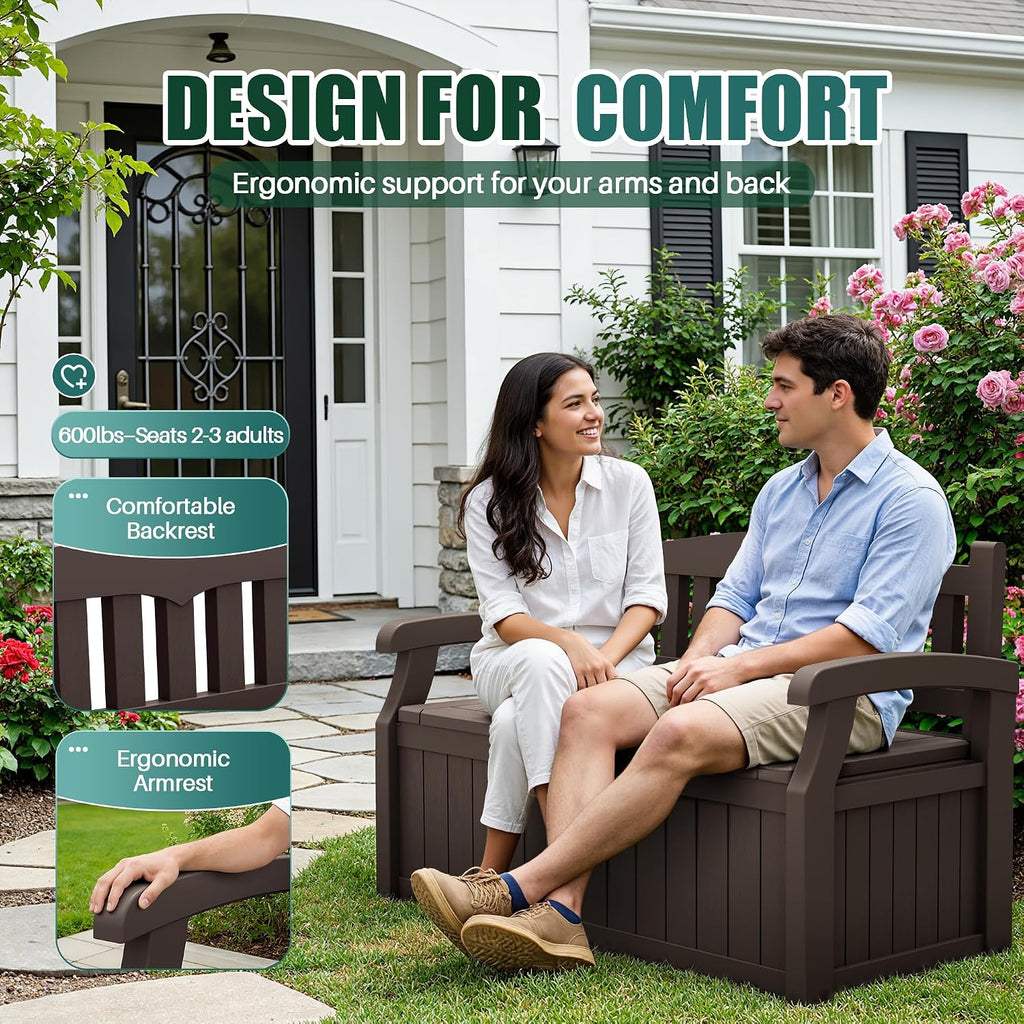 Dark Brown Lockable 80 Gallon Outdoor Storage Bench