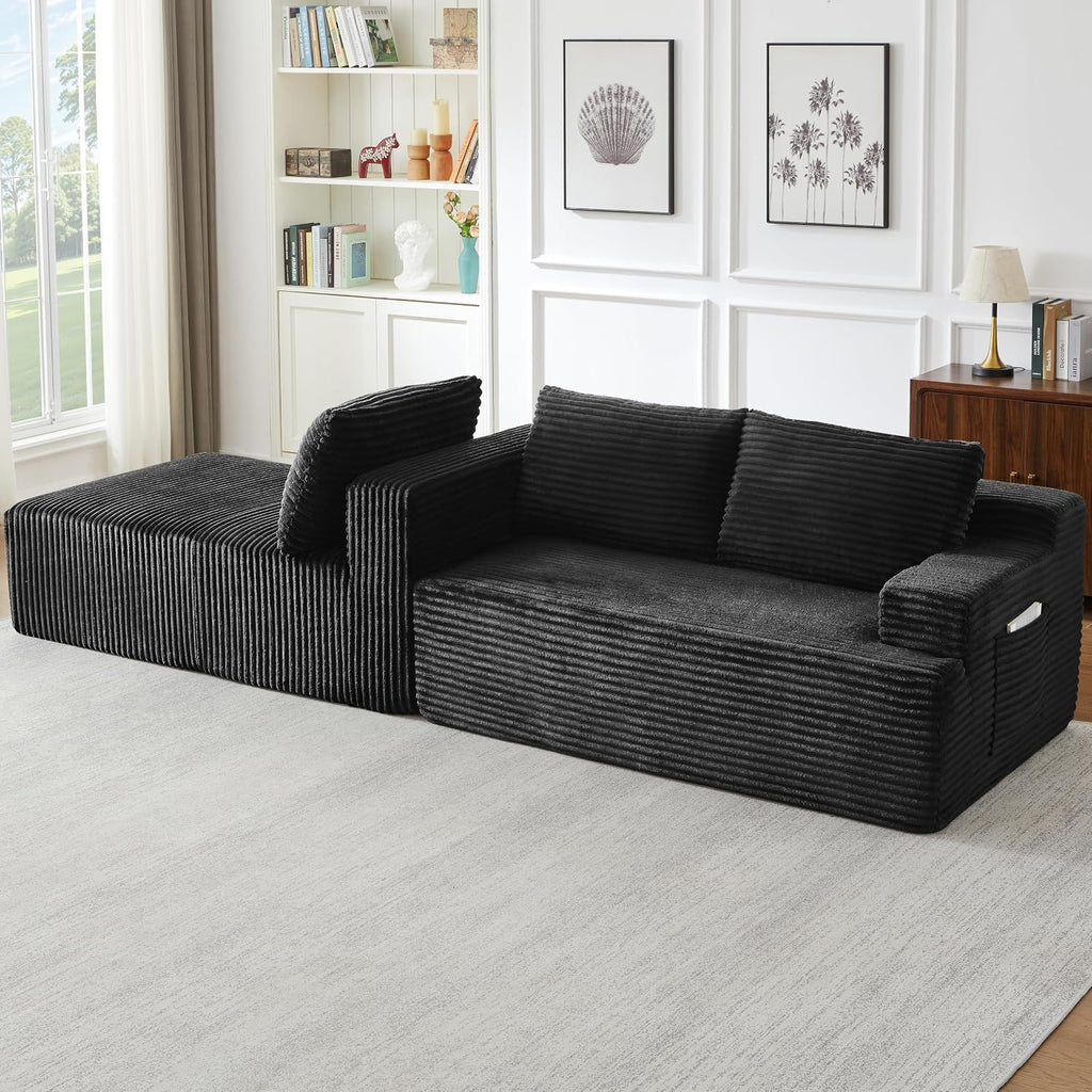 Corduroy L-Shaped Deep Seat Cloud Sectional Sofa