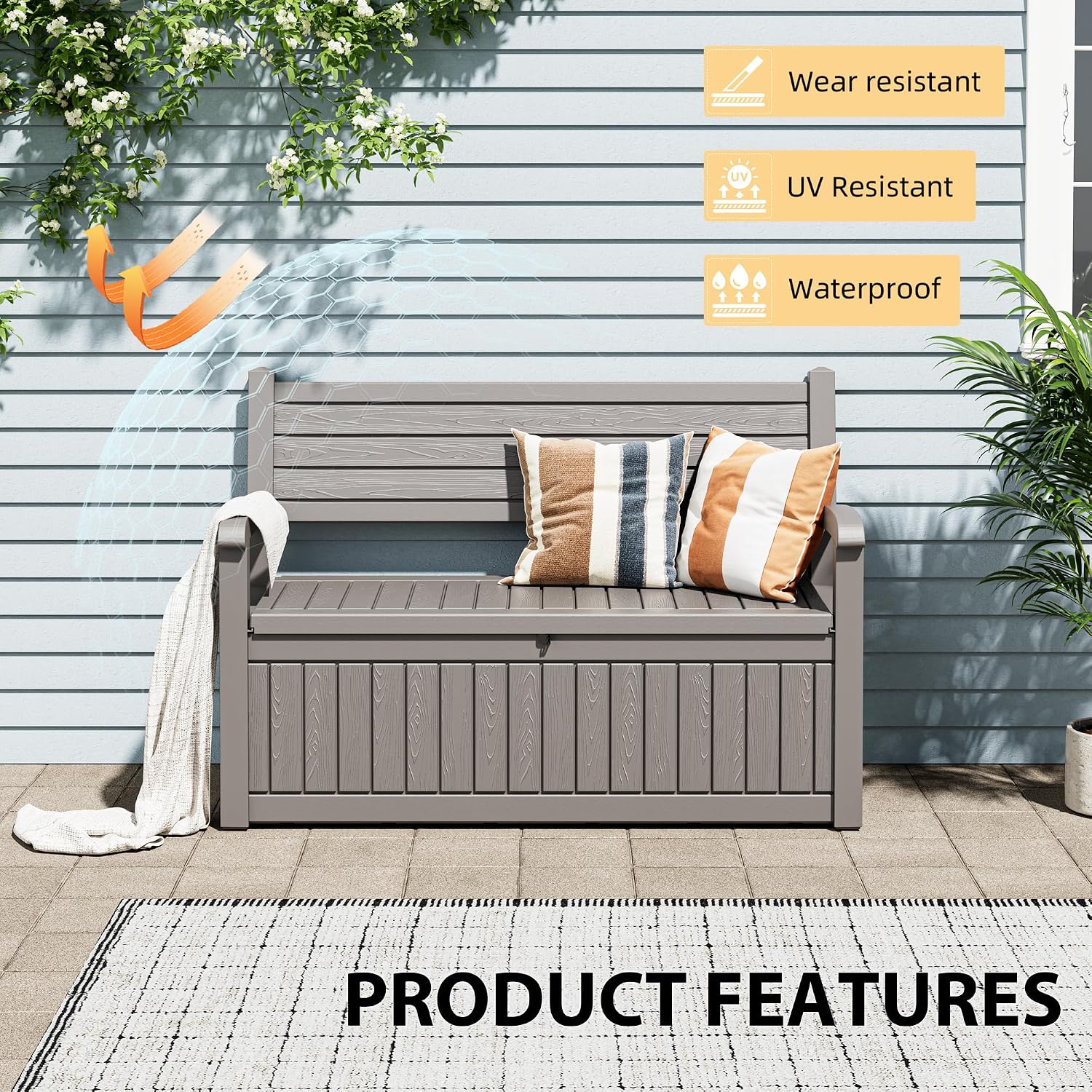 Grey Lockable Waterproof Resin Outdoor Storage Bench