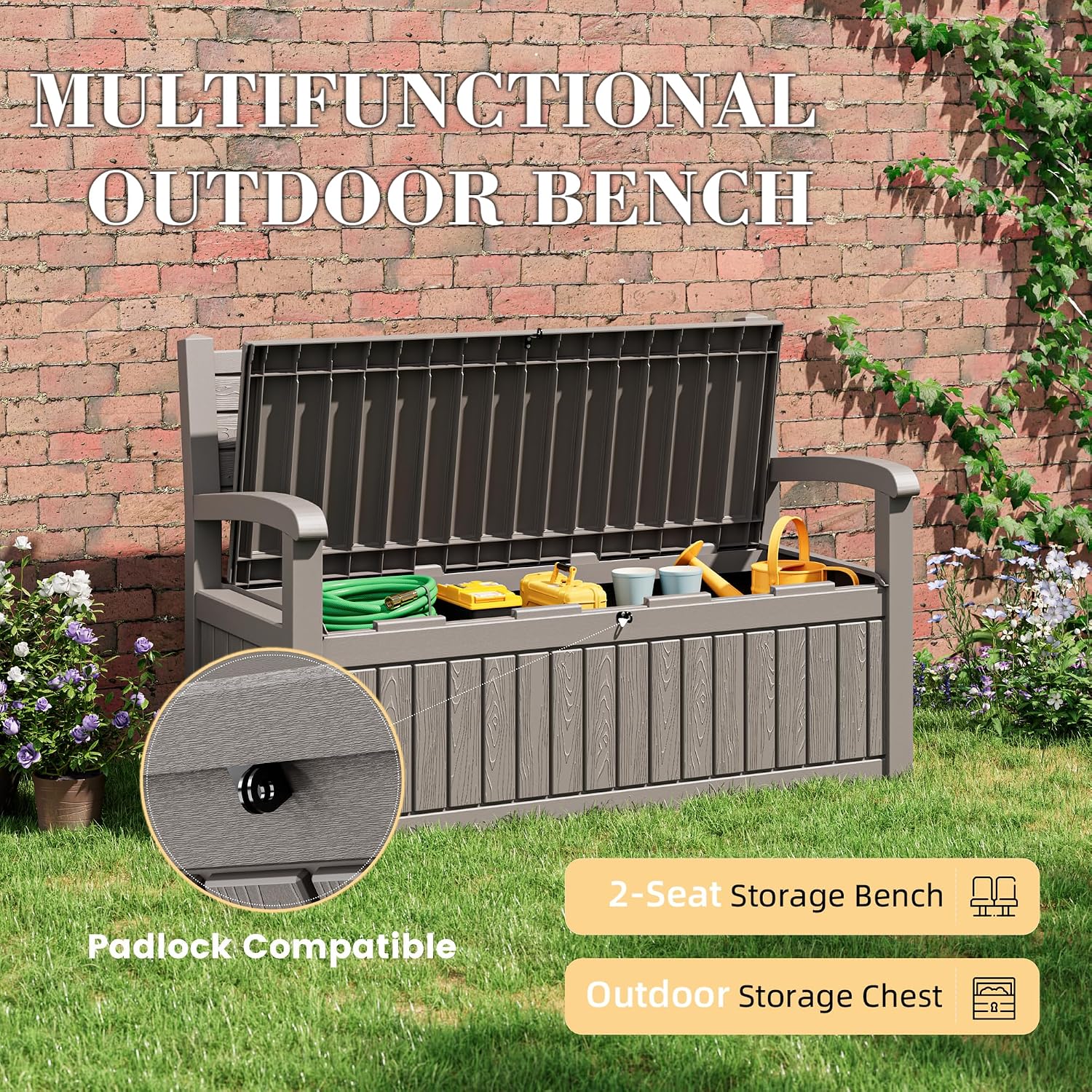 Grey Lockable Waterproof Resin Outdoor Storage Bench