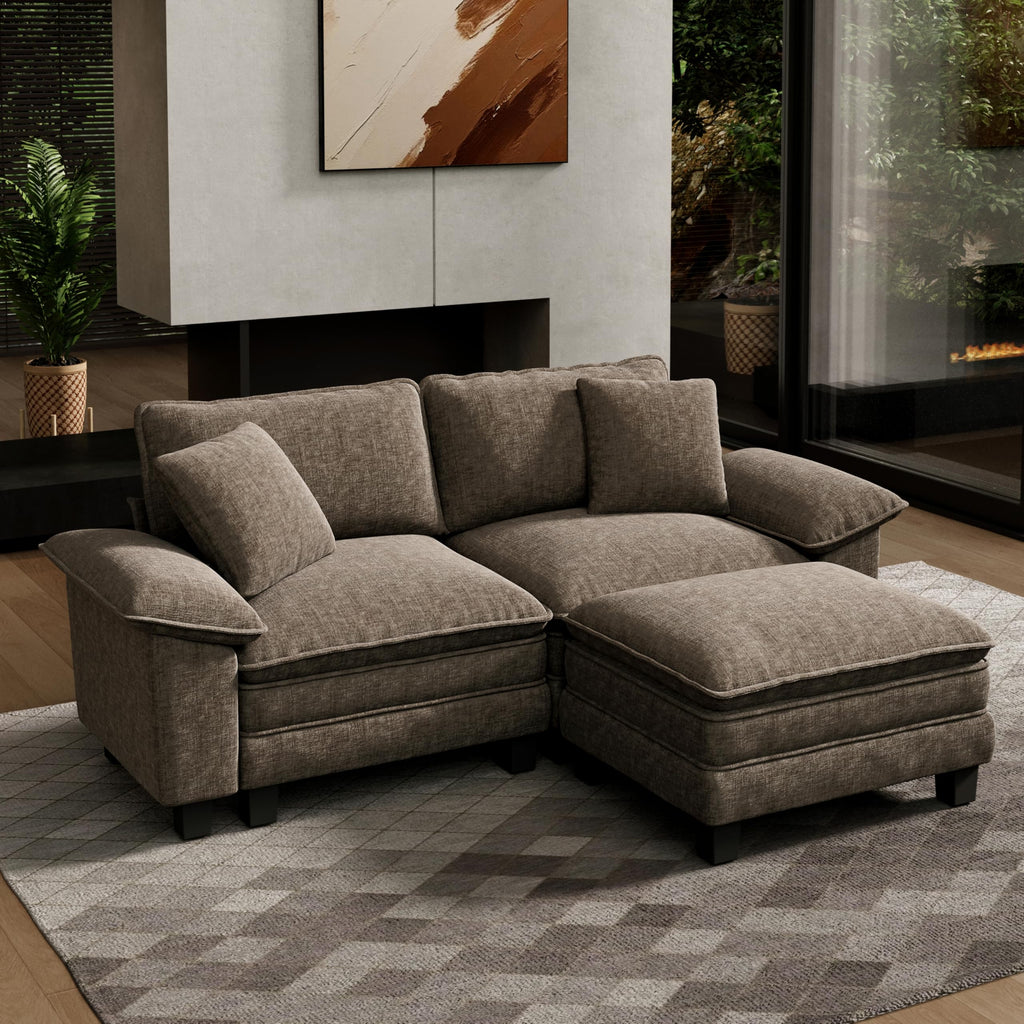 Ash Chenille U-Shaped Deep Seat Cloud Sectional Sofa