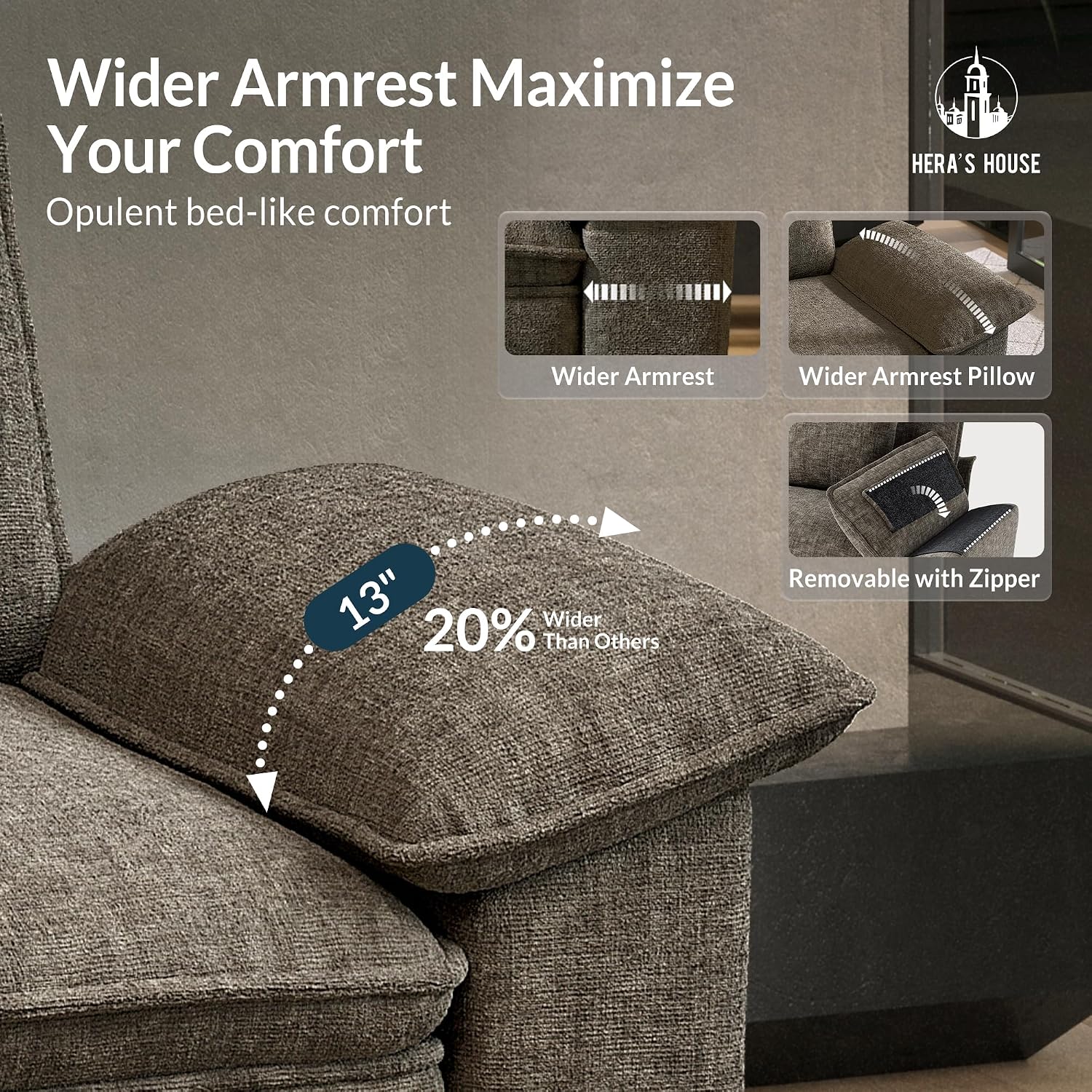 Ash Chenille U-Shaped Deep Seat Cloud Sectional Sofa