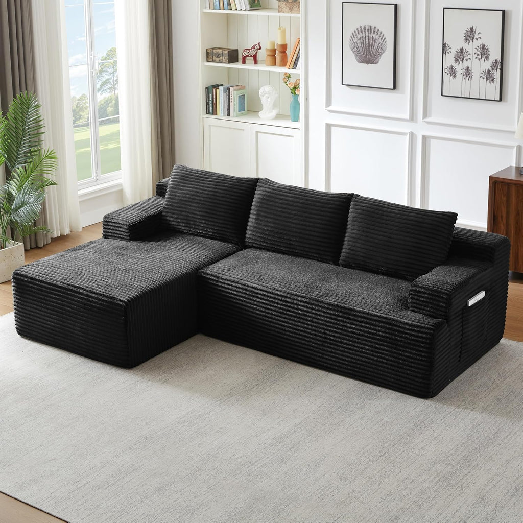 Corduroy L-Shaped Deep Seat Cloud Sectional Sofa