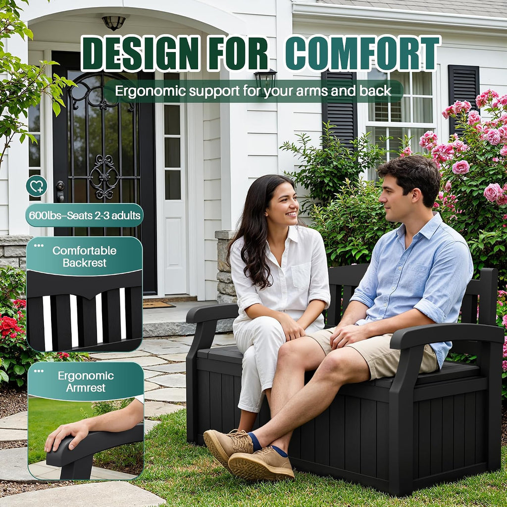 Black Lockable 80 Gallon Outdoor Storage Bench