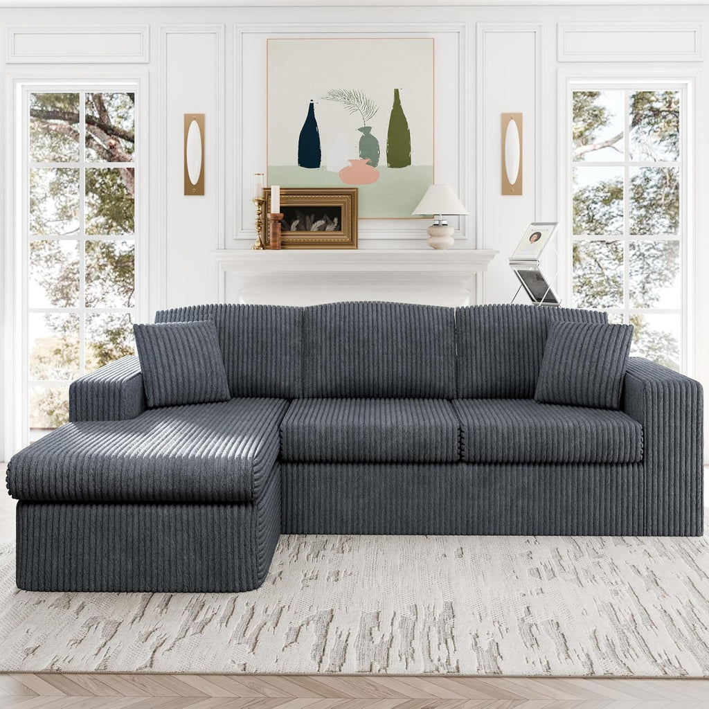 Dark Gray Corduroy L-Shaped Cloud Sectional Sofa