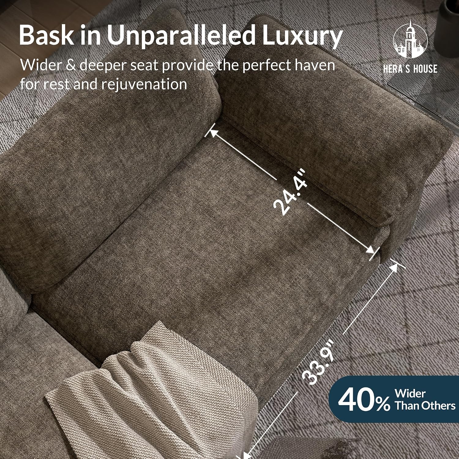Ash Chenille U-Shaped Deep Seat Cloud Sectional Sofa